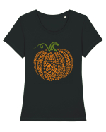 Paw Print Pumpkin Halloween Tricou mânecă scurtă guler larg fitted Damă Expresser