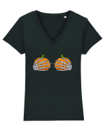 Pumpkin Boobs Halloween Costume Tricou mânecă scurtă guler V Damă Evoker