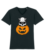 Pumpkin Skull Halloween Tricou mânecă scurtă guler V Bărbat Presenter