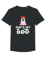 She's My Boo Cute Halloween Funny Ghost Tricou mânecă scurtă guler larg Bărbat Skater