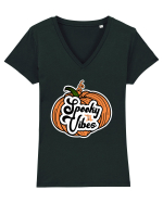 Spooky Vibes Halloween Pumpkin Tricou mânecă scurtă guler V Damă Evoker