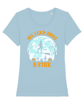 Yes I Can Drive A Stick Halloween Witch Flyin' Sky Blue