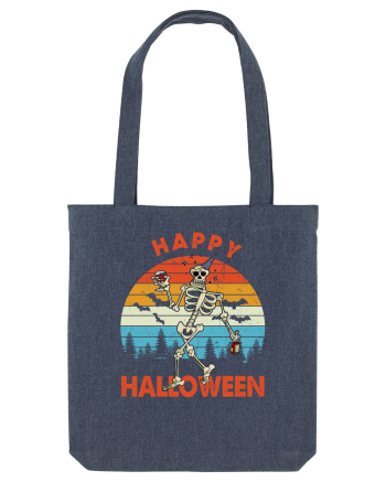 Happy Halloween Funny Drunk Skeleton Midnight Blue