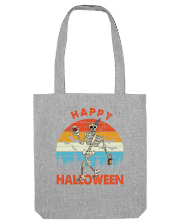 Happy Halloween Funny Drunk Skeleton Heather Grey