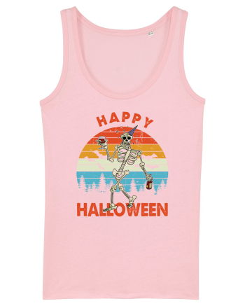 Happy Halloween Funny Drunk Skeleton Cotton Pink