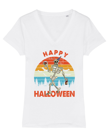Happy Halloween Funny Drunk Skeleton White
