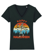 Happy Halloween Funny Drunk Skeleton Tricou mânecă scurtă guler V Damă Evoker