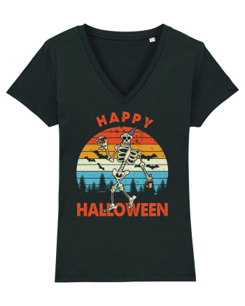 Happy Halloween Funny Drunk Skeleton Black