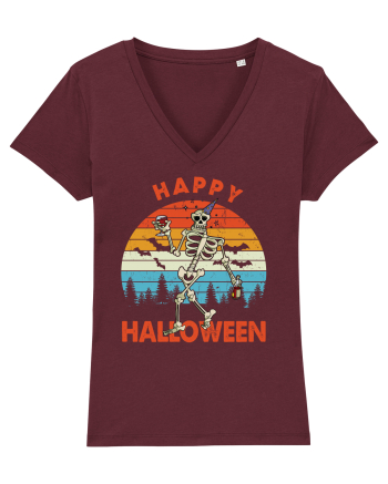Happy Halloween Funny Drunk Skeleton Burgundy