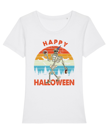 Happy Halloween Funny Drunk Skeleton White