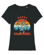 Happy Halloween Funny Drunk Skeleton Tricou mânecă scurtă guler larg fitted Damă Expresser
