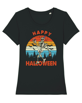 Happy Halloween Funny Drunk Skeleton Black
