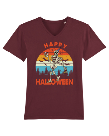 Happy Halloween Funny Drunk Skeleton Burgundy