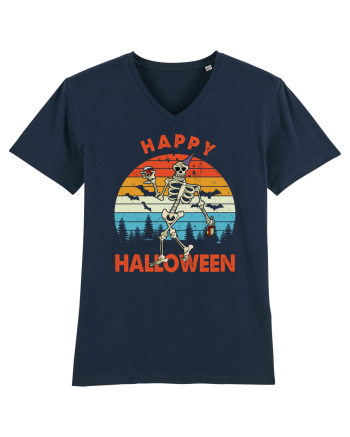 Happy Halloween Funny Drunk Skeleton French Navy