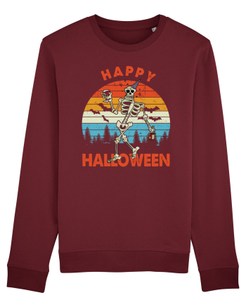 Happy Halloween Funny Drunk Skeleton Burgundy