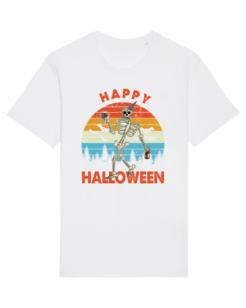 Happy Halloween Funny Drunk Skeleton White