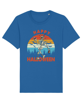 Happy Halloween Funny Drunk Skeleton Royal Blue