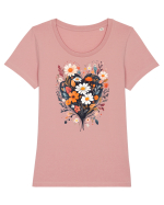 Flori boho 3 Tricou mânecă scurtă guler larg fitted Damă Expresser