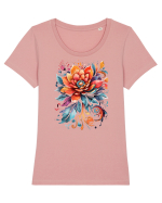 Flori boho 4 Tricou mânecă scurtă guler larg fitted Damă Expresser