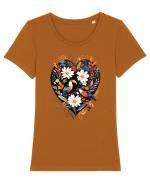 Flori boho 7 Tricou mânecă scurtă guler larg fitted Damă Expresser
