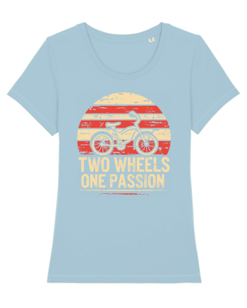 Two Wheels One Passion Retro Bicycle Distressed Sunset Sky Blue