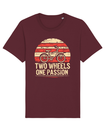 Two Wheels One Passion Retro Bicycle Distressed Sunset Burgundy
