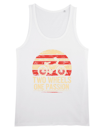 Two Wheels One Passion Retro Bicycle Distressed Sunset White