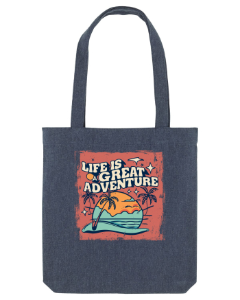 Life Is A Great Adventure Distressed Poster Style Midnight Blue