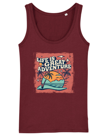 Life Is A Great Adventure Distressed Poster Style Burgundy
