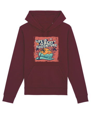 Life Is A Great Adventure Distressed Poster Style Burgundy