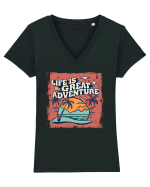 Life Is A Great Adventure Distressed Poster Style Tricou mânecă scurtă guler V Damă Evoker