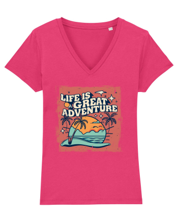 Life Is A Great Adventure Distressed Poster Style Raspberry