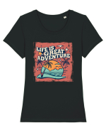 Life Is A Great Adventure Distressed Poster Style Tricou mânecă scurtă guler larg fitted Damă Expresser