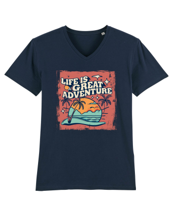 Life Is A Great Adventure Distressed Poster Style French Navy