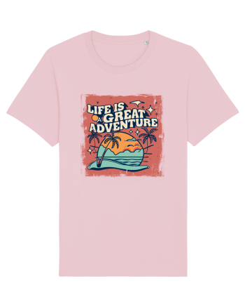 Life Is A Great Adventure Distressed Poster Style Cotton Pink
