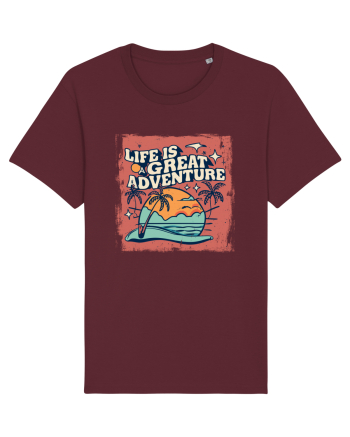 Life Is A Great Adventure Distressed Poster Style Burgundy
