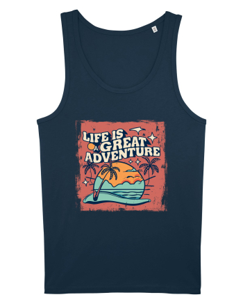 Life Is A Great Adventure Distressed Poster Style Navy