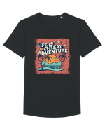 Life Is A Great Adventure Distressed Poster Style Tricou mânecă scurtă guler larg Bărbat Skater