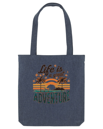 Life Is A Great Adventure Retro Sunset Distressed Midnight Blue