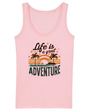 Life Is A Great Adventure Retro Sunset Distressed Cotton Pink