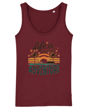 Life Is A Great Adventure Retro Sunset Distressed Burgundy