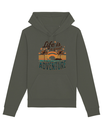 Life Is A Great Adventure Retro Sunset Distressed Khaki