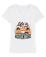 Life Is A Great Adventure Retro Sunset Distressed Tricou mânecă scurtă guler V Damă Evoker