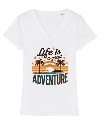 Life Is A Great Adventure Retro Sunset Distressed White
