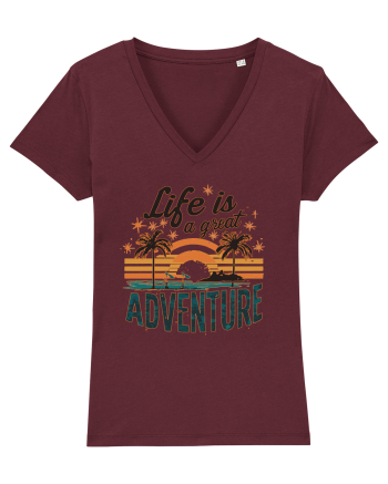 Life Is A Great Adventure Retro Sunset Distressed Burgundy