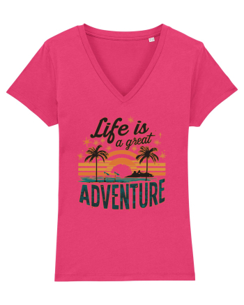 Life Is A Great Adventure Retro Sunset Distressed Raspberry
