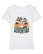 Life Is A Great Adventure Retro Sunset Distressed Tricou mânecă scurtă guler larg fitted Damă Expresser