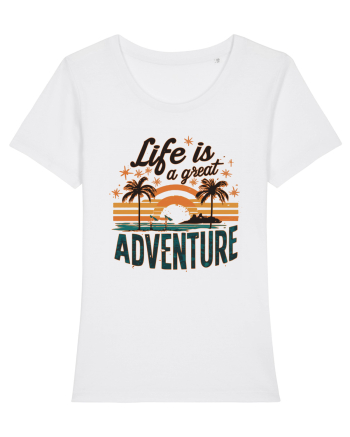 Life Is A Great Adventure Retro Sunset Distressed White