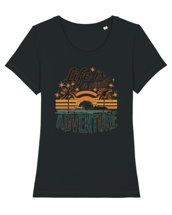 Life Is A Great Adventure Retro Sunset Distressed Black