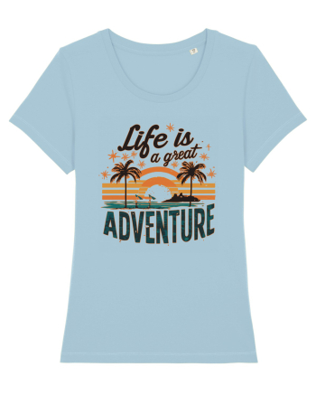 Life Is A Great Adventure Retro Sunset Distressed Sky Blue